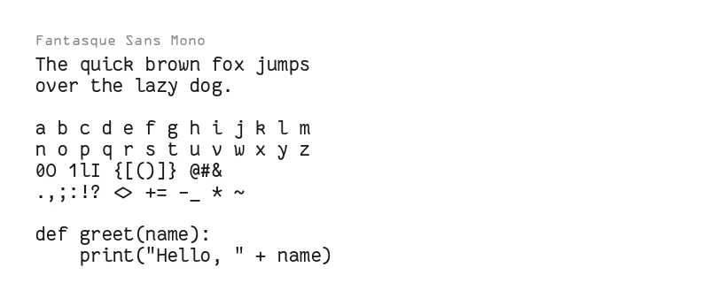 Sample text rendered in Fantasque Sans Mono
