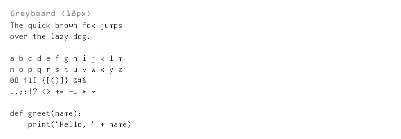 Sample text rendered in Greybeard