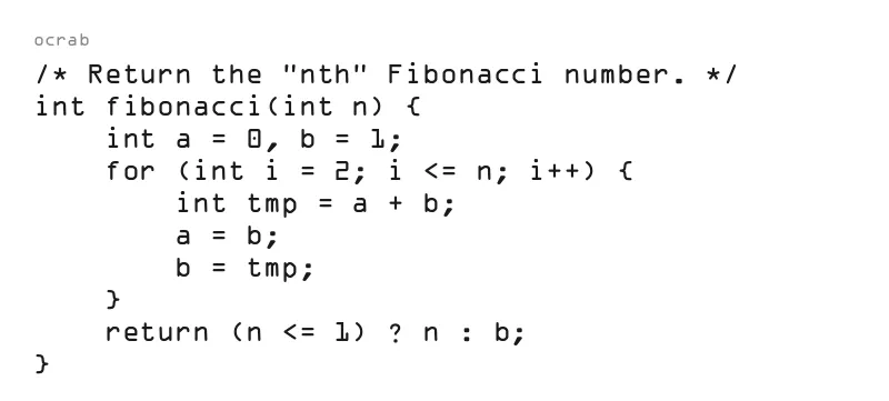 C code sample rendered in ocrab