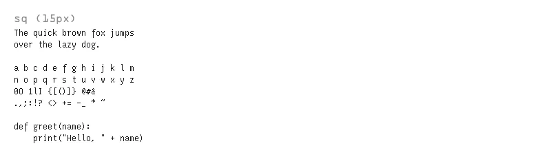 Sample text rendered in sq